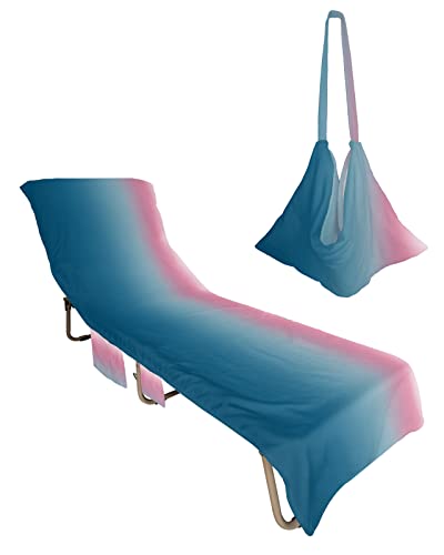 Minimalist Multi Beach Chair Towel Covers for Chaise Lounge with Side Pocket, Soft Plush Pool Towels Cover for Patio Sunbathing Outdoor 29''x85'' Gradient Blue Pink Abstract Aesthetics