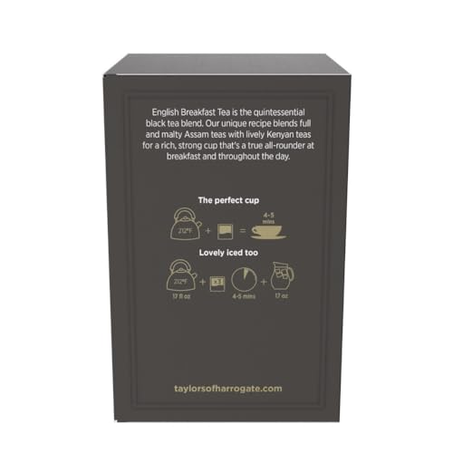 Image of Taylors of Harrogate English Breakfast, Black Tea, Pillow Tea Bags, 50 Count (Pack of 1), Rich, Bright & Malty, Caffeinated, Enjoy Hot or Iced, 50 Teabags