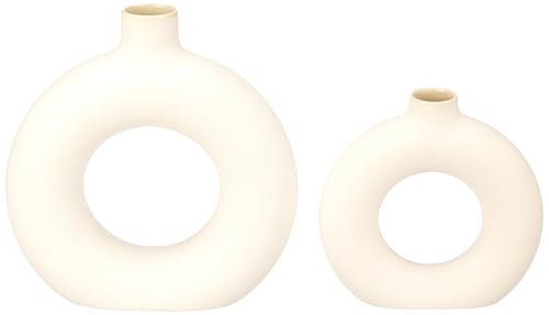 Image of Amazon Basics Modish Ceramic Donut Shaped Vase | for Unique Home Decor (Pack of 2 | White)