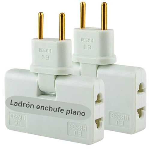 Pack X2 Ladrón Enchufes Plano Ideal para Detrás Muebles Flexible Y Giratorio 180º Extraplano Pared