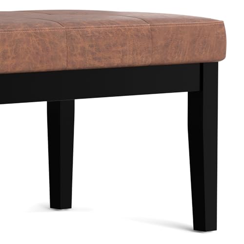 SIMPLIHOME Lacey 26 inch Wide Contemporary Rectangle Small Tufted Ottoman Bench in Distressed Saddle Brown Vegan Faux Leather, Assembled, for The Living Room and Bedroom