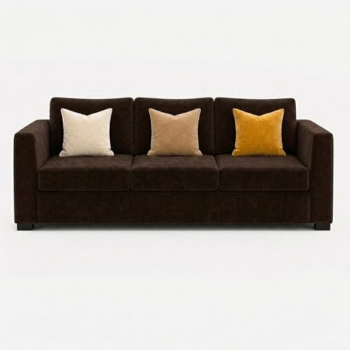 Image of FURNY Revona 5 Seater L Shape Sofa Set with 2 Movable Ottoman | Flexible Left or Right Layout | Plush Velvet Fabric (Dark Brown) | Perfect for Living Room, Guest Room & Office
