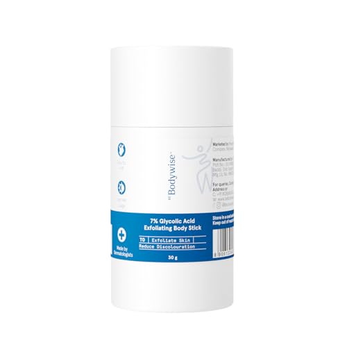 Be Bodywise 7% Glycolic Acid Exfoliating Body Stick | Gentle & Hydrating Formula | Infused with Shea Butter Sunflower Seed Oil & Salicylic Acid | Exfoliates Dry Skin Fades Bumps & Ingrown Hair | 30g
