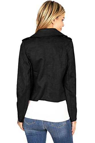 Haute Monde Women's Juniors Casual Faux Suede Moto Jacket (Small, Black)3