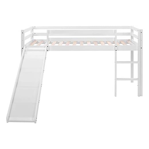 Betos Barnstuga sängram med ruta och stege, våningssäng för barn med justerbar stege och glid (vit, 190 x 90 cm)