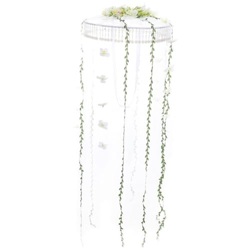 Chapeau à voile fleuri doté d'un rideau à pompons perlés traditionnels