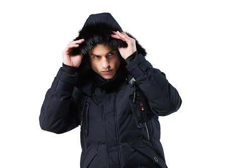 Image of WEEN CHARM Men's Warm Parka Ski Jacket Water Resistant Puffer Jacket Long Winter Coat with Detachable Hood Faux-Fur Trim