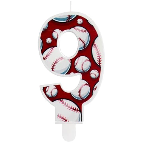 Baseball Birthday Number 9 Candles,Red White Baseball Birthday Candles for Cake,Baseball Themed Candle Cake Topper for Baseball Lover Player Decorations Anniversary Celebrations Supplies (Number 9) Cover
