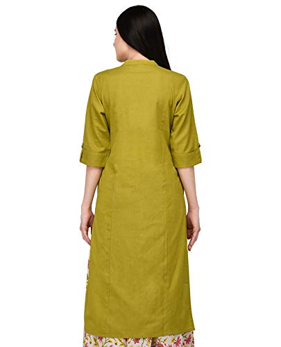 Image of Pistaa's Women's Cotton Relaxed Fit Straight Solid Kurta With Two Patch Pockets