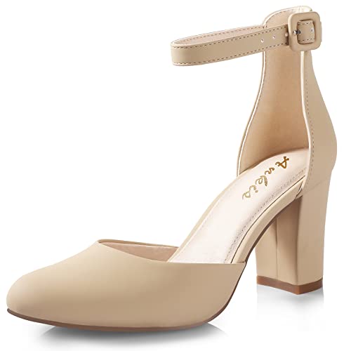 Image of Ankis Closed Toe Heels for Women -Black Nude White Silver Gold Womens Heels Closed Round Toe Chunky Block Pumps Shoes, 3 Inch