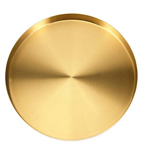 Joikit 2 Pack 12 Inch Round Gold Storage Tray, Stainless Steel Gold Decorative Tray Vanity Storage Organizer Serving Tray For Jewelry, Makeup, Drink, Food, Kitchen Tableware #TOP3