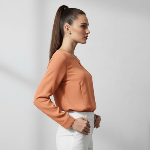 Image of BLACKSMITH Long Sleeve Key Hole Neck Formal Office Shirt for Women | Women Stylish Western Tops