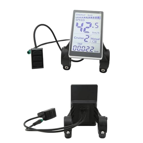 Universal Electric Bike LCD Meter, 5 Pin Display Panel Screen for 24V, 36V, 48V, 60V E Scooters with 31.8mm and 22.2mm Mounting Options
