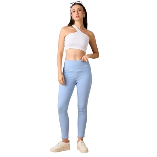 Image of 4FLIES Women's High Waist Slim Fit Jeggings | Super Combed Denim Stretch Ankle-Length Pants with Wide Waistband | Comfortable, Breathable Denim Look Leggings for Casual, & Office Wear