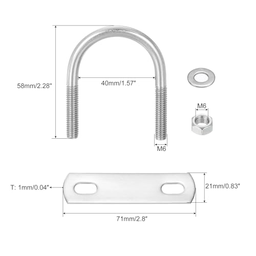 Image of uxcell Round U-Bolts, 4 Sets 40mm(1.57 inch) Inner Width 58mm Length M6 304 Stainless Steel U Clamp Bolt with Nuts and Plates, for Boat Trailer