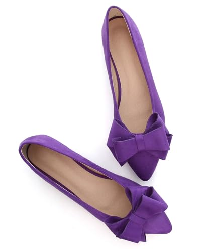 Image of SAILING LU Womens Bowknot Ballet Flats Pointy Toe Suede