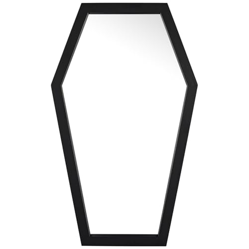 Gothvanity Gothic Coffin Wall Mirror - Spooky Dark Decor for Bedroom Living Room Bathroom, Wooden Sturdy Large Black Mirror with Hooks, Ready to Hang 20x12 Inches