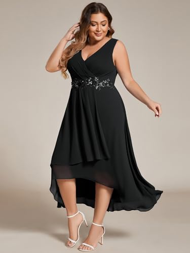 Image of Ever-Pretty Women's Summer Chiffon Sleeveless V Neck Applique Plus Size High Low Formal Wedding Guest Dresses 41926-PZ