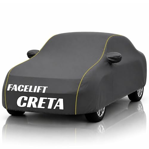 Image of Safe-Cars New Grey 100% Waterproof Creta Facelift Car Cover | Polyester Car Body Cover for Rain & Sun | UV Protection, Dustproof, Scratch Resistant, Windproof, Heat Resistant, Custom Fit