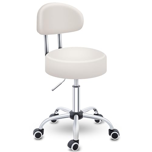 TRESKO Tabouret de Travail | Tabouret à roulettes avec Dossier - réglable de 47 à 60 cm | Tabouret Rotatif à roulettes | Chaise de Bureau Tabouret pivotant Rotatif cosmétique