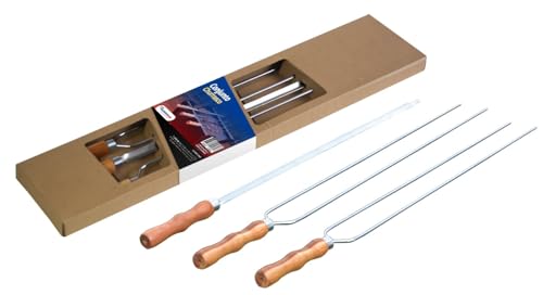 Kit 3 Espetos 85cm Lâmina Inox Com Cabo Madeira Churrasco