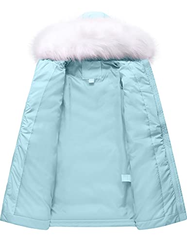 Szory Girl's Winter Warm Thicken Coats Windproof Long Jackets With Removable Fur Trim (Light Blue,6-7) #TOP2