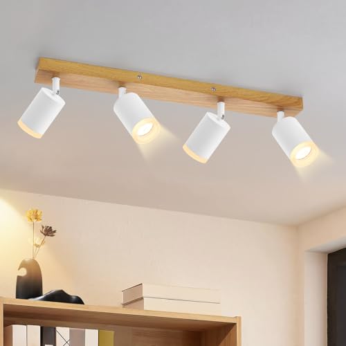 ZMH Lámpara de techo LED reflector de 4 focos - Lámpara de techo de madera GU10,...