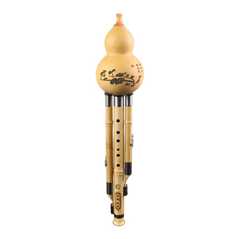 Flauta de calabaza de bambú, instrumento musical Hulusi for principiantes con clave C, calabaza natural, instrumento profesional nacional hecho a mano for práctica y enseñanza, flauta cucurbitácea.