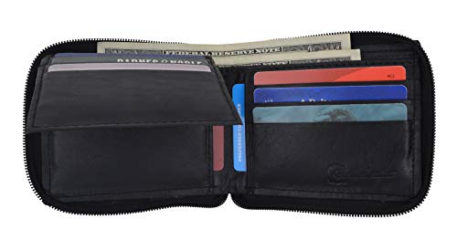 Marshal Wallet Mens Leather Zippered Bifold Wallet (Black)2