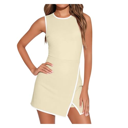 AMEEDA Ropa Padel Mujer Vestido de Tenis for Mujer, Vestido de Entrenamiento de Verano, Vestido Deportivo sin Mangas, Pantalones Cortos incorporados(Yellow,XXL)