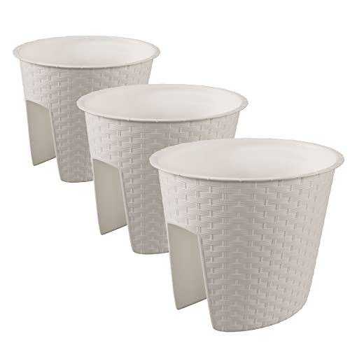 ARTECSIS 3er Set Balkon-Blumenkasten oval 30cm, Rattan-Optik,...