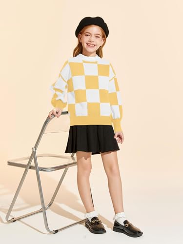 Image of Girls Sweaters Kids Fashion Plaid Mock Neck Pullover Sweater Tops 5-14 Years