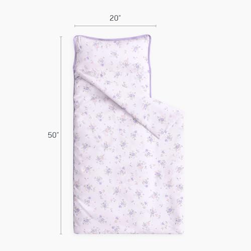 Image of Wake In Cloud - Toddler Nap Mat with Pillow and Blanket, 100% Cotton Fabric, for Kids Girls Ages 3 Plus in Daycare Kindergarten Preschool, Floral Botanical Flowers