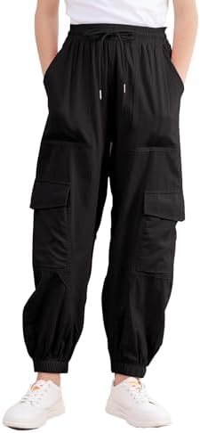 Girls Cargo Pants Elastic Waist Casual Jogger Pants for Girls Streetwear Loose Parachute with Pockets 7-14Years