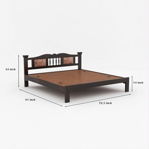 Image of Sheesham Wood King Size Bed | Wooden Double Bed Palang Without Storage | Walnut Finish | Master Bedroom | Guest Room | DIY Assembly | with Headboard