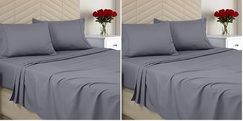 Image of Utopia Bedding Queen Sheet Set - Brushed Microfiber - Ultra Soft Bed Sheets for Queen Size Bed Set - Deep Pocket, Wrinkle & Fade Resistant - Includes 1 Fitted, 1 Flat, 2 Pillowcases (Grey) (Pack of 2)