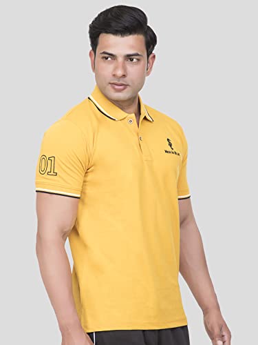 Image of MEN IN BLUE Mens Polo Tshirt | Cotton Blend Pique Knit Polo Collar Half Sleeve Regular Fit Tshirt with Embroidered Logo on Chest and Sleeve