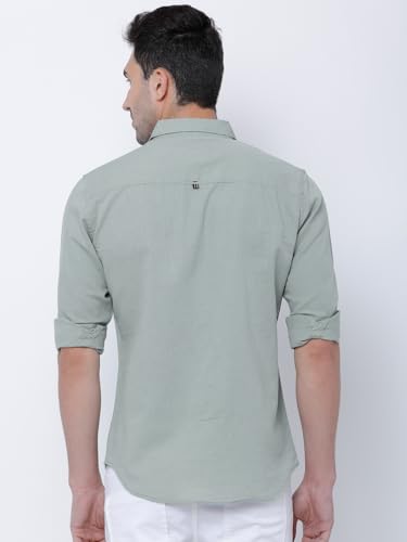 Image of Highlander Men's Blue Solid Slim Fit Casual Shirt | Sleek & Versatile | A Timeless Wardrobe Essential