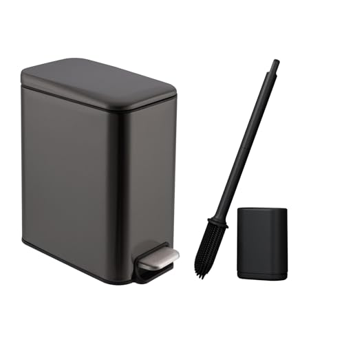 iAnomla Poubelle de Salle de Bain 5L, Petit, Couvercle avec Brosse WC, Poubelle à Pédale pour Toilettes, Compact, Petit Espace, en Acier, Fermeture en...