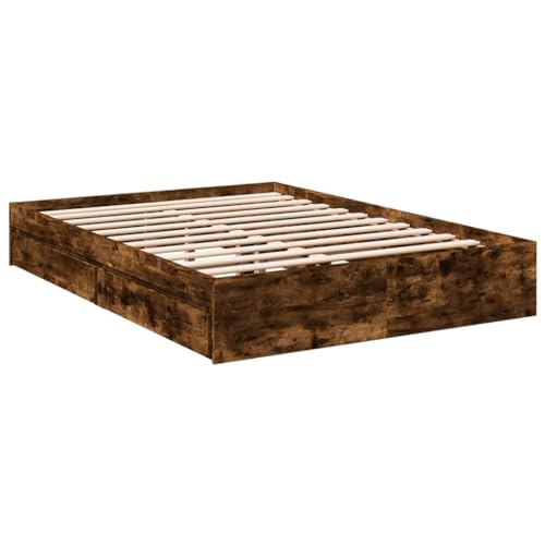 vidaXL Estructura de cama, cama con cajones para dormitorio, marco de cama con somier, cama de dormitorio, cama doble, roble ahumado, 120 x 190 cm, material de madera