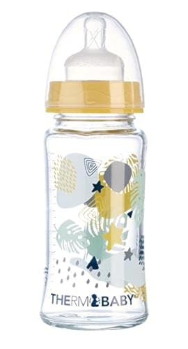 THERMOBABY - Biberon en verre 230ml système anti-colique débit moyen - Repas de bébé - De La Naissance À 24 Mois - Léger et Robuste