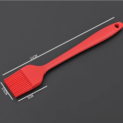 Image of Baskety Silicone Non-Stick Heat Resistant Spatula Multi Purpose Tools for Kitchen Cooking [ Set of 2 Red|Silicone Basting Brush 21cm
