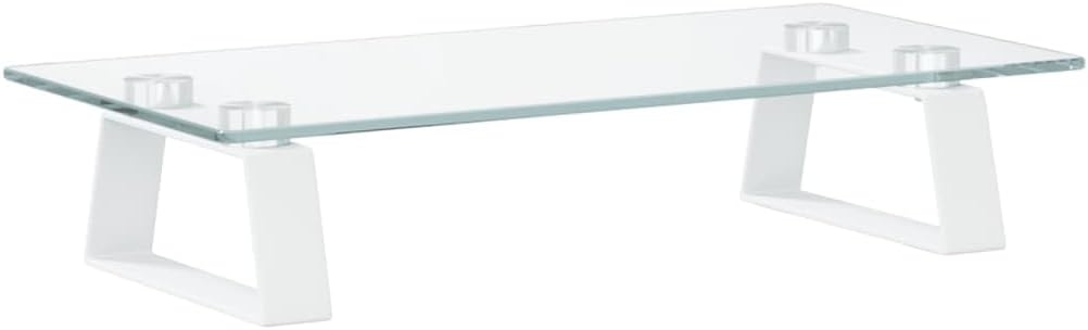 vidaXL White Tempered Glass-Metal Monitor Stand - Desktop Computer Riser with Storage, Ergonomic, for Living Room Home Office, 374215