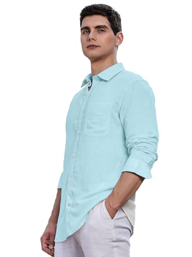 Image of Classic Black Linen Cotton Button-Down Shirt, Full Sleeves, Slim Fit, Casual Wear