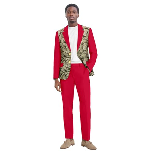 African Suits for Men Slim Fit Embroidery Two Buttons Jacket and Pants Set Business Suits for Wedding