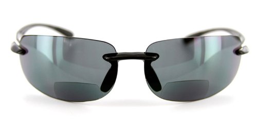 Aloha Eyewear"Oahu Sun" Rimless Lightweight TR-90 Bifocal Reading Sunglasses (Black/Smoke +3.00)2