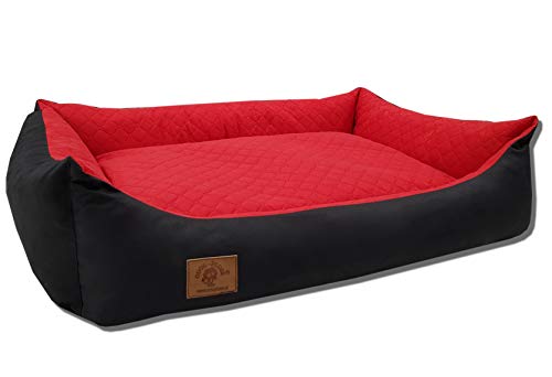 Odolplusz XXL - Hundebett für große Hunde - Hundekissen - Hundesofa mit Wendekissen | Bezug abnehmbar und waschbar [ 100x70cm, Schwarz-Rot ]