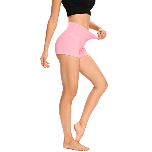 LXNMGO Womens 2 High Waist Yoga Shorts Tummy Control Biker Running Workout Compression Shorts for Women Macaroon Pink M