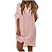 Women's Summer V Neck Shirt Dress Loose Casual Rolled Sleeve Lapel Collar A-Line Midi Shift Tunic Dresses Beach Cover Up Pink
