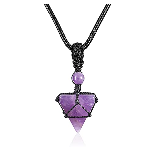 JOVIVI Amethyst Crystal Spiritual Amulet Protection Pyramid Necklace for Women Men,Natural Gemstone...